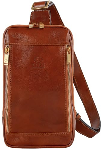Time Resistance Brusttasche Leder Herren - Stylische Umhängetasche - Sling Bag - Rücken & Brust - 100% Leder - Italienische Handwerkstradition