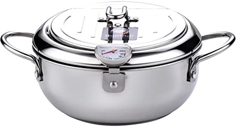 friteuse,ERYUE Friteuse profonde Friteuse de Style japonais en acier inoxydable avec un thermomètre et un égouttoir à huile pour frites au poulet aux crevettes