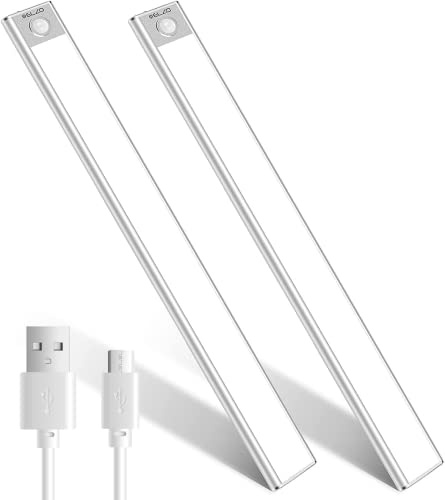 ELZO LED Schrankleuchten mit Bewegungsmelder, 1500mAh USB Wiederaufladbar Batterie Nachtlicht Schranklicht, Kleiderschrank Lampen Unterbauleiste Beleuchtung Küchenlampen, Sensor Licht 2 Stück