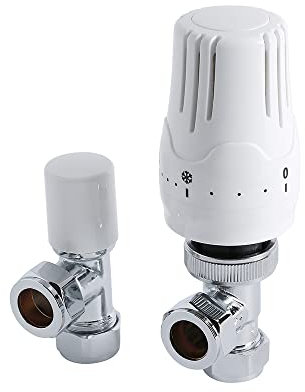 Milano Chrome White Liquid Filled Thermostatic Radiator Valve Lockshield Valve Set