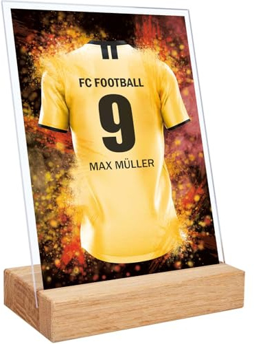 GRAVURZEILE Fußball Bild auf Acrylglas - Fussball Fanartikel Foto Trikot mit Name Nummer & Verein - Personalisierte Geschenke für Männer und Jungen - Geschenk für Ihn - Dortmund Trikot - 20 x 30 cm