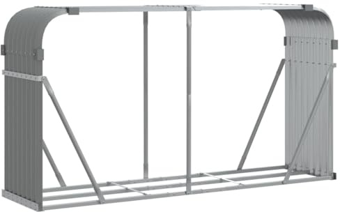 vidaXL Kaminholzunterstand, Kaminholzregal mit viel Stauraum, Feuerfest Brennholzregal mit Haken, Garten Holzlager Unterstand, Hellgrau 180x45x100cm Verzinkter Stahl