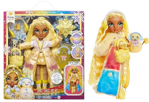 Rainbow High Winter Wonderland Sunny – gelbe 27,9 cm große Modepuppe mit magischem Schnee, versteckt in Mode, der Sich mit Wasser aufbläst, und Schneemann-Set, tolles Geschenk für Kinder von 4–12