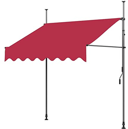 Markise Klemmmarkise Markise, einziehbare Terrassenmarkise, Außenmarkise, schraubenloser Sonnenschutz für den Außenbereich, Türüberdachung, höhenverstellbar, einfache Installation ohne Bohren, Rot, 1