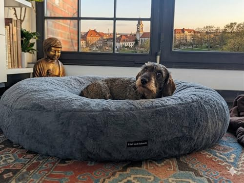 EDEL&SCHNELL Ersatz Bezug für Flocke Hundebett Hundebettbezug aus grauem Kuschelplüsch Bezüge für Hundebetten (65 cm)