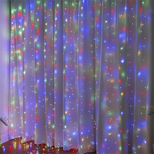 Cortina De Luz LED, Cortina Usb De Luces De Hada Para Interior/Exterior, Cortina De Telón De Fondo 8 Modos Con Ganchos, Para Decoración De Fiestas Dormitorio Jardín Ventana (Colourful,3 * 3M)