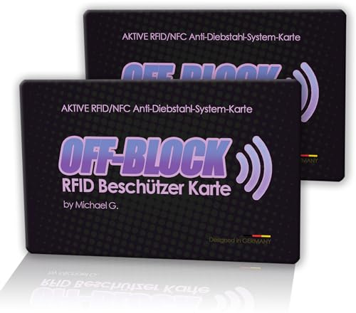 2 x Off-Block Aktive RFID/NFC Beschützer Karte 2er Set RFID-Blocker-Karte Schwarz Blocking Card Neueste Generation 2024 Schutz vor Datendiebstahl Das Original aus dem Shopping TV by Michael G.