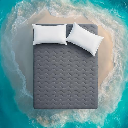 Sleep Zone Queen Cooling Mattress Protector, Waterproof Mattress Pad for Hot Sleepers, Soft Breathable Topper, Deep Pocket Cover, Hotel Quality, Dark Gray