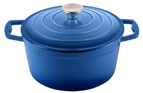 Cast Iron Casserole Dish with Lid Round Enamelled Casserole Pot Dutch Oven Large for Stews Roasting Braising Induction Gas Electric Hob All Stovetops Oven Safe Cookware Heavy Duty (4.7L - Blue)