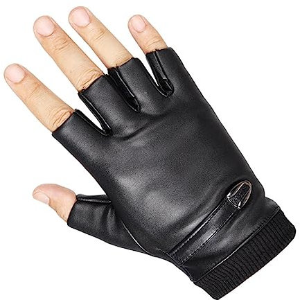 SAFIGLE Halbfingerhandschuhe PU 2 Paar Atmungsaktive Winterhandschuhe mit Samt rutschfest und Stoßfest Unisex Fahrradhandschuhe für Angeln Radfahren Motorrad Outdoor Schwarz