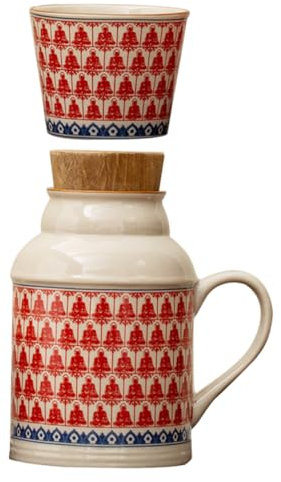 BELLIFFY Ensemble Carafe En Céramique Vintage Avec Bouchon En Liège Et Tasse Empilable, Capacité Moyenne, Service à Thé Pour Maison Et Bureau, Coffret 2 Pièces