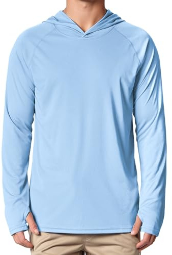 Peakwell Men's UPF 50+ Sun Protection Long Sleeve Hoodie Fishing Rash Guard Tops Lightweight UV-Shirts (Sky Blue, M)
