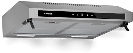 Klarstein Purista Force Hotte aspirante, Hotte murale de cuisine 60 cm, 400 m³/h, Double moteur 2x60 W, CEE C, Panneau tactile LED, Éclairage LED, Filtre à charbon actif, Acier inoxydable