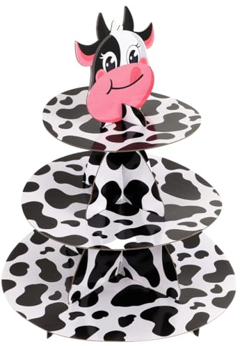 ABOOFAN Cow Print Cupcake Stand Cardboard Dessert Tower Stand for Birthday Party Supplies Animal Themed Cow Party Decorations Easy Display Holder for Cupcakes Snacks and Desserts