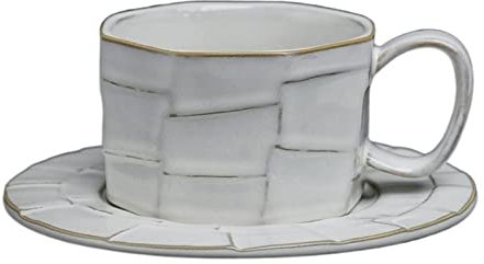 Taza de café de cerámica áspera Antigua de 250 ml Juego de Taza y Plato para el hogar y la Oficina Taza de té