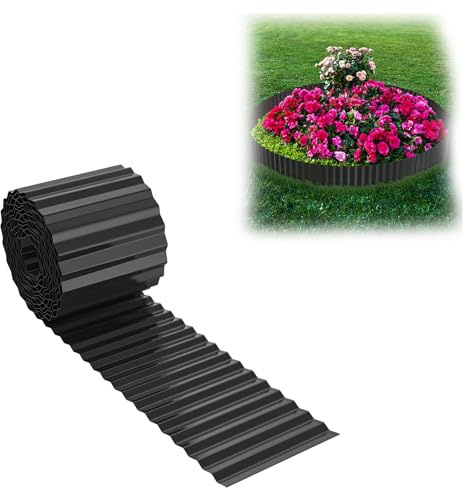 VA-Cerulean Metall gräskant galvaniserad rabattbegränsning vågtyp 15 cm hög flexibel rabattkant, anpassningsbar längd, rabattkanter för blomrabatt, gräsmatta, begränsning, trädgård (5 m – antracit)