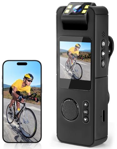 Hersance Bodycam, HD 1080P Kleine Kamera mit 128GB Speicherkarte, WLAN Mini Kamera Audio Video Aufzeichnung Tragbare Mini Überwachungskamera mit Nachtsicht für Sicherheit, Wache
