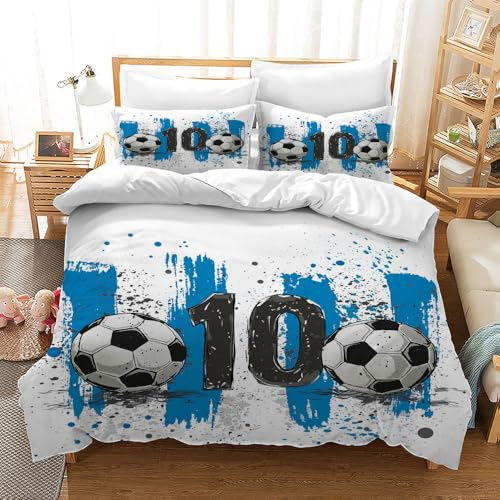 Gegeryozer 3D Fußball Bettwäsche 135×200cm,Kinder Bettbezug Set,Fußball Sport Motiv Mikrofaser Kinderbettbezug + 2 Kissenbezüge 50x75 cm(ZQ5)