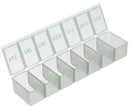 GANAZONO Wöchentlicher Medikamenten Organizer 7 Fächer Transparent Grau Auslaufsicherer Pillendosierer mit Abnehmbaren Tagesfächern für Vitamine Medikamente Kompakt Tragbar für Alltag