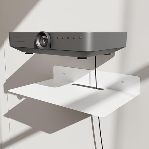PzewMo Schweberegal aus Metall, wandmontiert, Regal für Projektor, TV-Kabelbox, Router, Lautsprecher, Soundbar, Kamera, Gaming, Dekor-Display (Weiß, 32 cm x 20,1 cm)