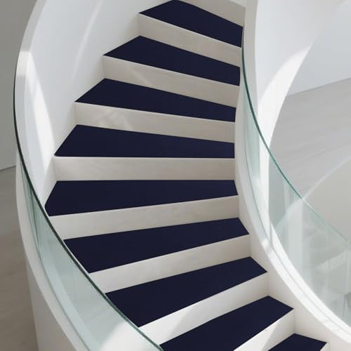 MC MEICHUANG Carpet Stair Treads, 15 Pack Self Adhesive Stair Treads, Peel and Stick Stair Carpet Runner Pads Anti Slip Steps Protector Mat for Kids Elders Pets (Dark Blue)