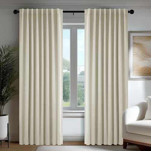 Deconovo Tende Oscuranti per Interni 140x240 cm, 2 Pezzi, Beige Chiaro - Termiche Isolanti e Moderne con 3 Modi di Montaggio - Ideali per Finestre Camera da Letto e Soggiorno