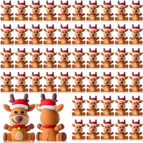 Chunful 50 Pcs Mini Reindeer Figurines Rubber Christmas Deer, Trendy