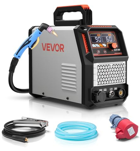 VEVOR Cortadora de Plasma 60 A Máquina de Corte por Plasma de Arco Piloto sin Contacto, Inversor IGBT con Pantalla Digital, Función 2T/4T y Tiempo PA/PT, Fuente de Alimentación Trifásica de 400 V