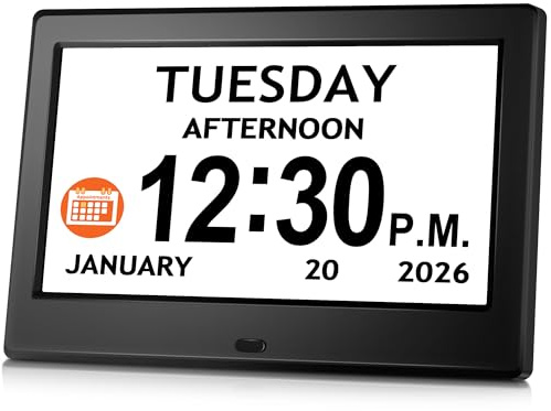 7'' Digital Clock, Dementia Clock With Date And Time, 10 Reminders, 6 Alarms, Auto-Dimming, Auto DST, Remote Control, Large Display Alarm Clock For Seniors, Gifts For People With Dementia, Alzheimers