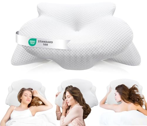 Asbtos Nackenkissen Kopfkissen, Ergonomisches Nackenstützkissen Oeko-TEX Zertifiziert hautfreundlich | Kissen Komfortables Schlafkissen aus Memory Foam für Seitenschläfer, Rückenschläfer（Weiß）