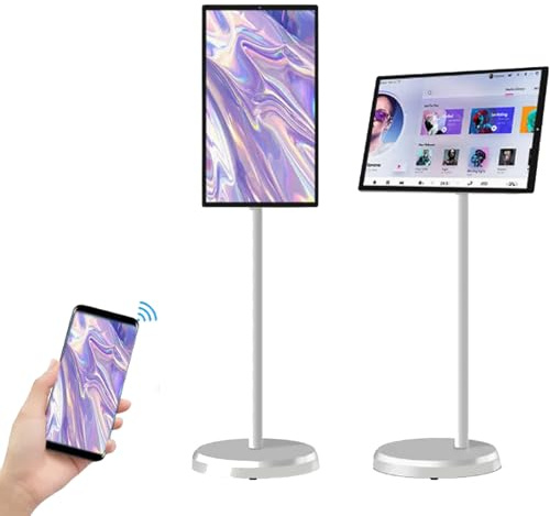 Portable Smart TV with Touch Screen Display, Rolling TV on Wheels, Built-in Battery, Rotating Monitor