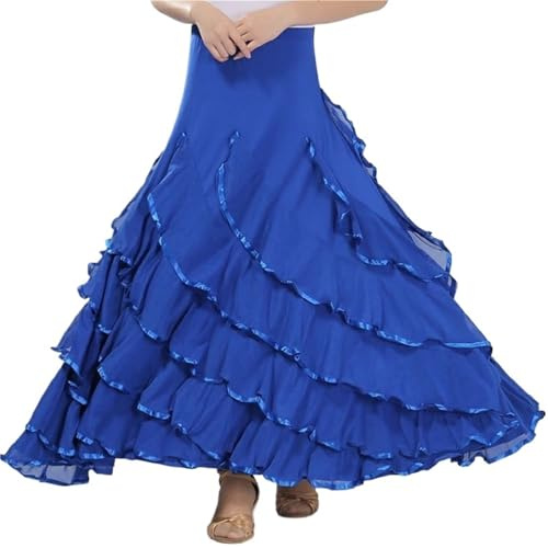 LYXYGMV 720 Costume da ballo flamenco, gonna, abito lungo da ballo, da donna, valzer moderno, standard, tango, abbigliamento da ballo, abiti da spettacolo Per il Flamenco(Blue)