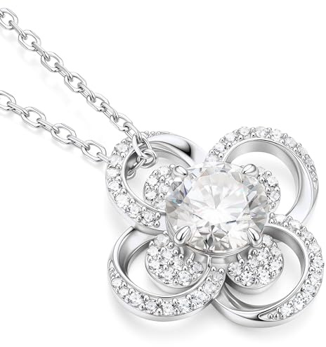 MOOSEA Moissanite Four Leaf Clover Necklace, 14K White Gold Plated 925 Sterling Silver Anniversary Wedding Gifts for Women Wife Her 2ct Moissanite Pendant Necklace Personal Gifts