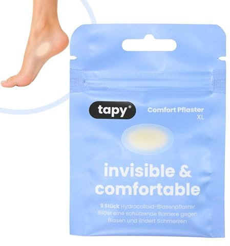 tapy® Blasenpflaster XL – Hydrokolloid Pflaster gegen Blasen an Ferse, Zehen und Fuß, extra groß für größere betroffene Flächen, schützt vor Reibung und Druck, wasserfest, starker Halt, 9 Pflaster