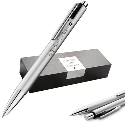 Pelikan Snap Kugelschreiber mit Gravur – Personalisierter Druckkugelschreiber + Etui – Geschenk für Schule, Büro & Studium (Silber)