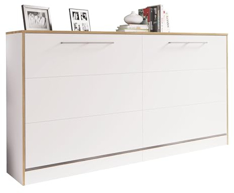VCM Schrankbett H. 114 x B. 213 x T. 43 cm, Wandklappbett horizontal mit Lattenrost 90x200 cm, Bettschrank, Kommode Smalu