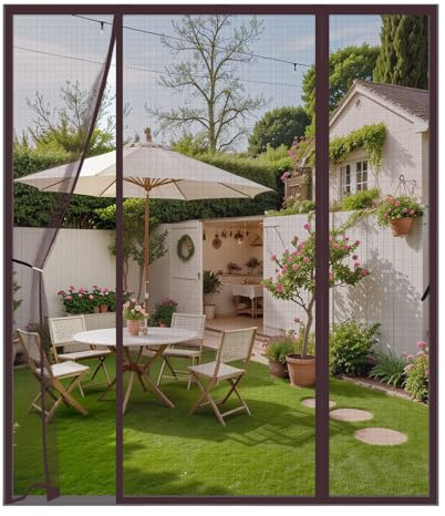 Zanzariera Magnetica per Porta 180x225cm,Doppia Apertura Laterale con Ganci Laterali,Tenda Con Calamita Anti-Zanzare,Installazione Senza Fori,Chiusura Automatica,per Porte Balcone,Marrone