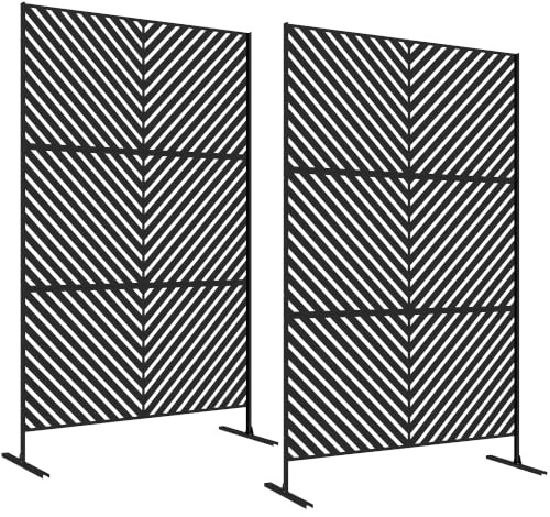 Outsunny Lot de 2 Panneaux Brise Vue Décoratif 122 x 45 x 198 cm Noir | Paravent Extérieur, Motif Géométrique Ajouré, en Acier