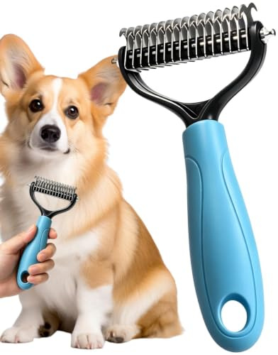 Deslanador para Perros, Cepillo para Perros, Rastrillo Para Eliminar El Subpelo Del Pelaje - Peine Doble Cara Para Muda, Aseo Y Cepillado,Rastrillo De Aseo | Para Uso En Salón Peluquería Hora Del，Blue