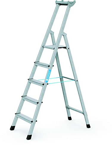 Zarges Eloxierte Trade-Plattform-Stufen 5 Sprossen ZAR41225 | Einseitig begehbar, Aluminium eloxiert, mit Werkzeugablage, für Handwerk und Industrie, 5 Stufen inkl Plattform