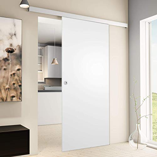 inova Schiebetür Holz Komplettset weiß 755 x 2035 mm Schienensystem mit Alu Laufschiene inkl. Beschlagset und Griffmuschel