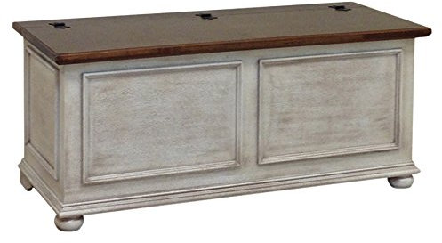 Pieffe Mobili Cassapanca Baule, Legno, Bianco Decapè, Piano Noce, 120 x 42 x 50 cm