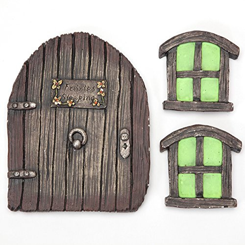 Bits and Pieces - Miniature Fairy Garden Glow in The Dark Fairies Sleeping Door and Windows Tree Statues - Tree Hugger Yard and Garden Sculptures