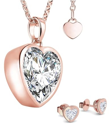 Schmuckset Rosegold Damen echt Silber 925 hochwertig Rose vergoldet |GRATIS Ich liebe Dich GESCHENKBOX| Hochzeit Braut Geschenkset für Frauen Schmuck Set Freundin Hals-Kette Ohrringe Ohrstecker Herz