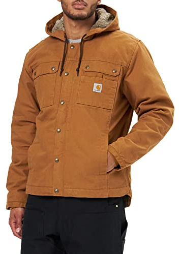 Carhartt Giacca Da Lavoro Vestibilità Comoda In Tessuto Washed Duck, Con Fodera In Tessuto Sherpa, Uomo, Marrone (Carhartt), L