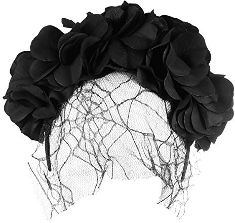 Tag Der Toten Kopfbedeckung Mexikanische Krone Stirnband Halloween Party Kostüm Dia de Los Muertos Stirnband mit Schwarzem Netz für Halloween Party Kostüm
