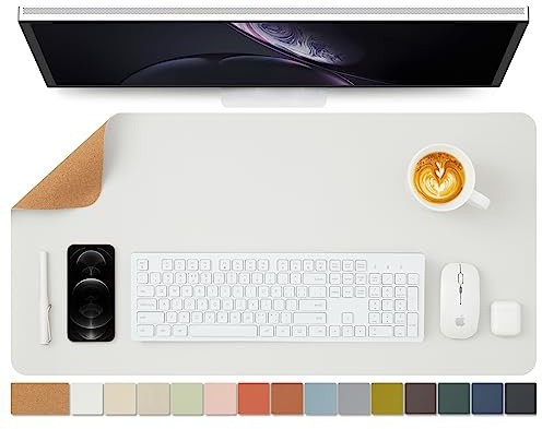 Kork Schreibtischunterlage - Doppelseitige Schreibtischauflage für Büro und Zuhause - Als große Mausunterlage und Schreibtischmatten auf Schreibtischen（Weiß、80cmx40cm）