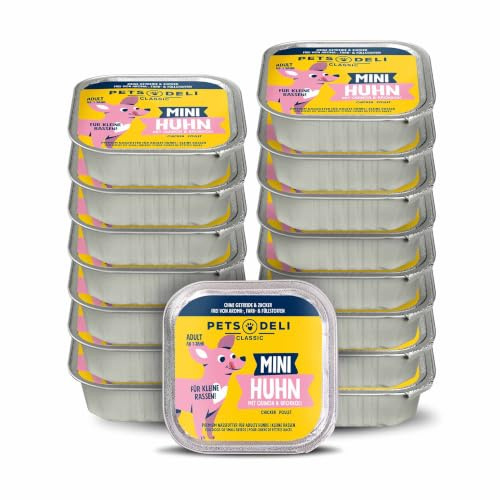 Pets Deli Mini Nassfutter für Hunde mit Huhn, 16x100g | Mageres Huhn als Proteinquelle, mit Quinoa als Energielieferant, getreidefrei, ohne Zucker, Premium Qualität