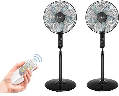 Simple Deluxe Oscillating 16″ Adjustable 3 Speed Pedestal Stand Fan with Remote Control for Indoor, Bedroom, Living Room, Home Office & College Dorm Use, 2 Pack, black