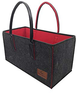 DeSen Deluxe Filztasche Hochwertige Einkaufstasche, Schicke Strandtasche, Henkeltasche, Zeitungskorb, Filzkorb, Einkaufskorb (50 * 25 * 25cm, Anthrazit/Rot Ⅱ)